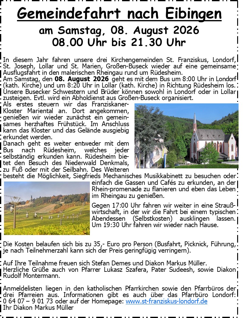 Einladung Gemeindefahrt 2026