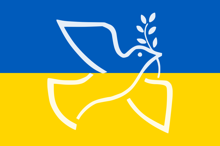 Flagge der Ukraine mit Friedenstaube